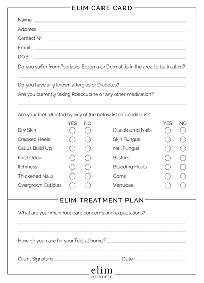 Elim Pedi Consultation Cards x 25